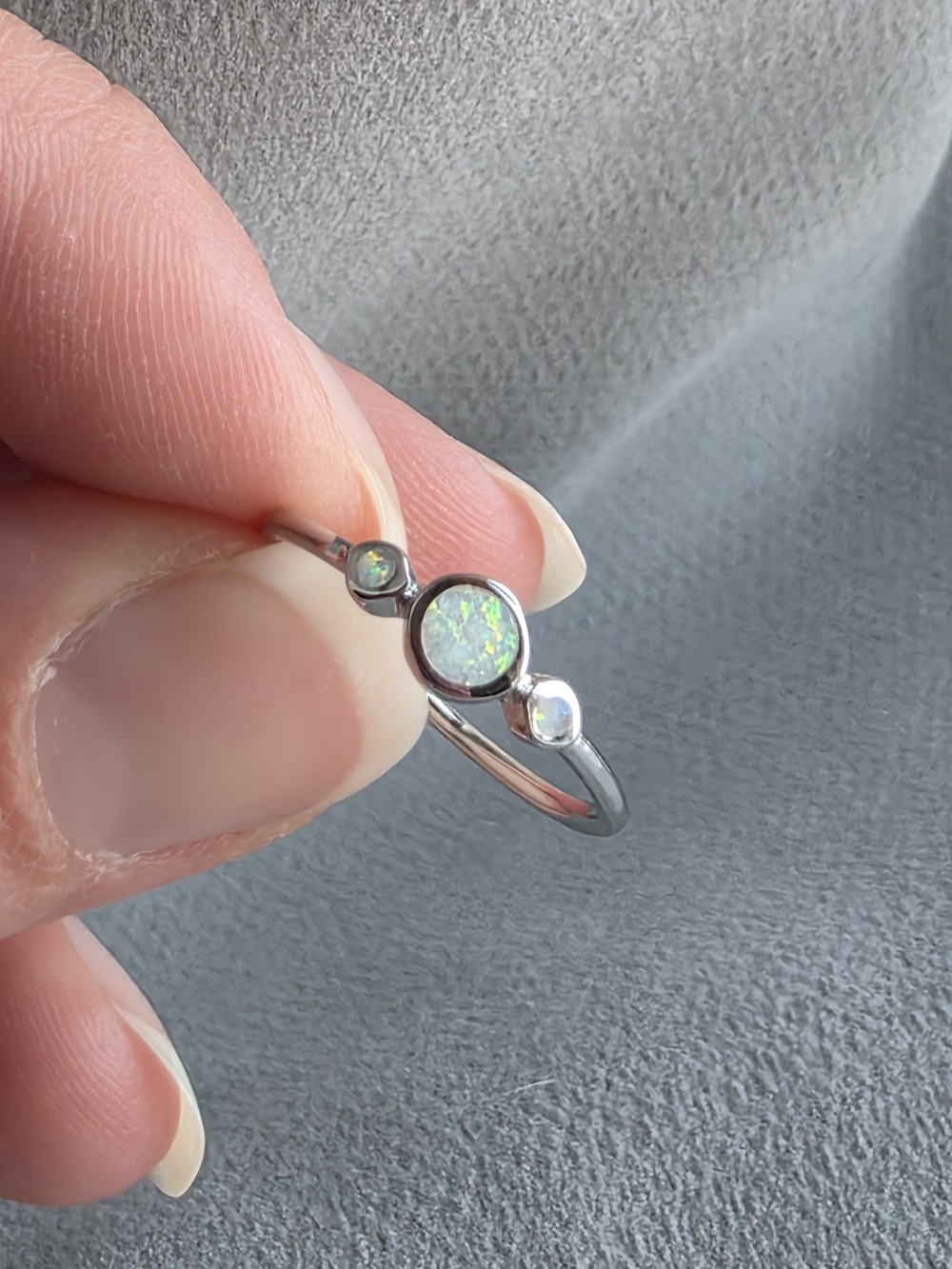 Sterling Silver Opal Trilogy Ring in Iridescent Green